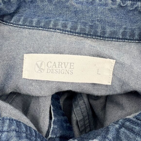 Carve Designs L Tencel Cotton Denim Chambray Shirt Long Sleeve Western Utility - Picture 2 of 11